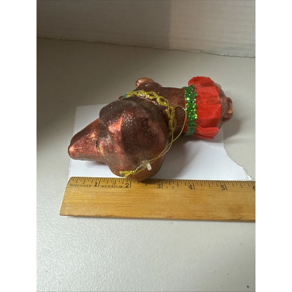 Robert Stanley Vintage Christmas Blown Glass Ornament Brown Dog W Red Tutu